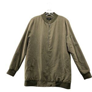 Be Cool Bomber Jacket Mens L Olive Green Lightweight Faux‎ Suede Utility Outdoor